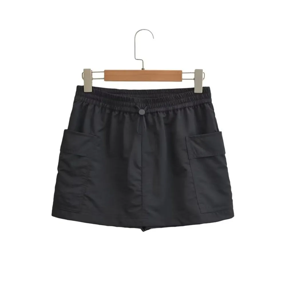 

PB & ZA Women 2023 Summer New Fashion Loose Shorts Retro Staggedown Waist Chic Large Pocket Casual Shorts Female Mujer