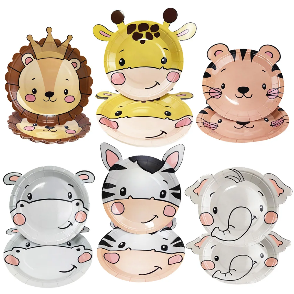 10 шт. бумажные тарелки в форме животных и сафари тигр Лев слон жираф животные