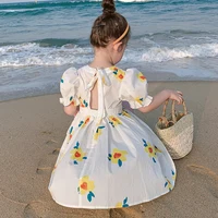 Summer Girls Dresses Small Fresh Flower Backless Dress Children Clothing Baby Kids Clothes Floral Vestidos Holiday Beach Dress