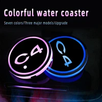 car logo led atmosphere light 7 colorful cup luminous coaster holder for citroen c4 2004 2006 2009 2013 2020 auto accessories