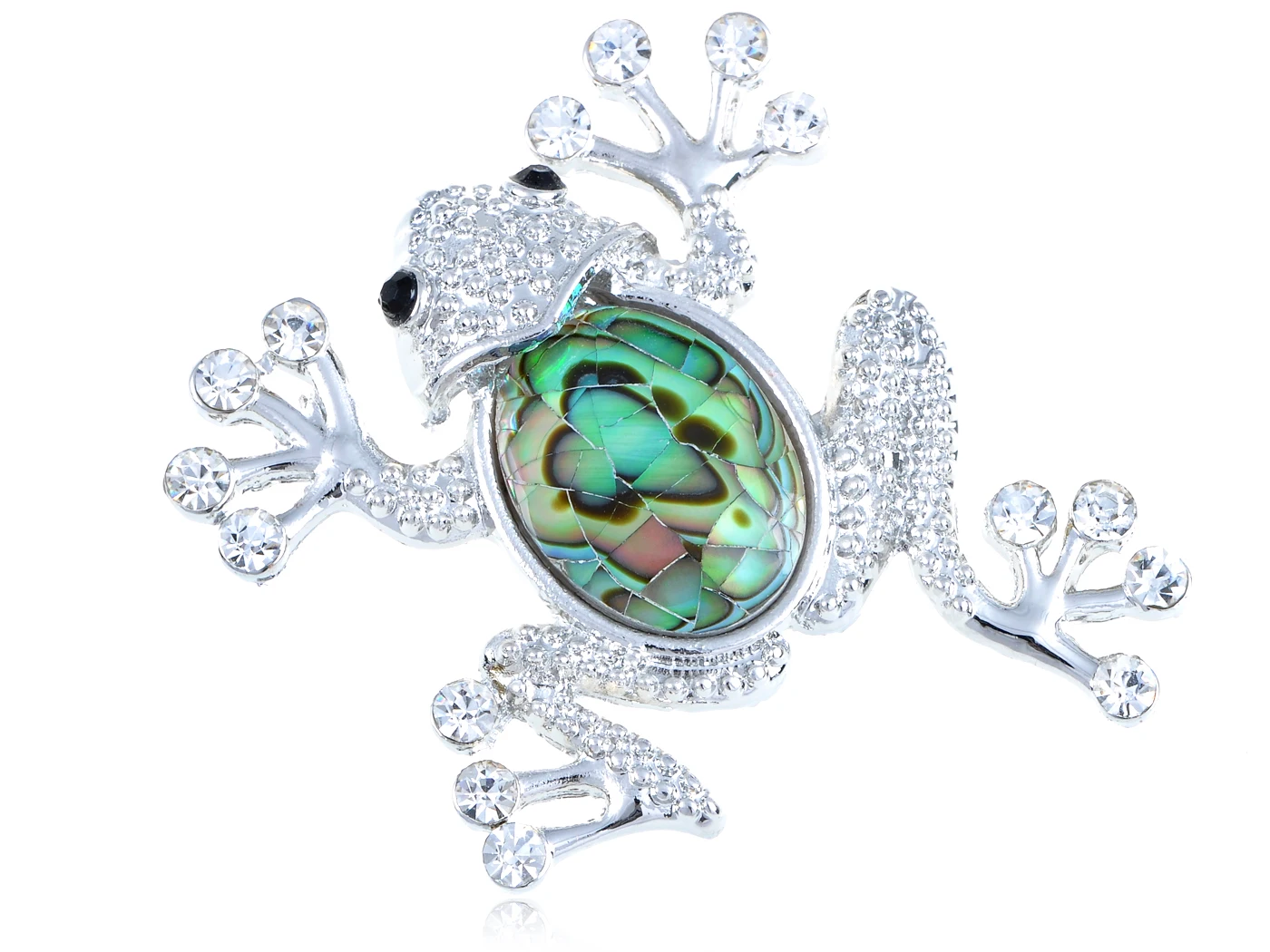

Women Silvery Green Abalone Shell Body Jumping Sparkling Rhinestone Frog Pendant