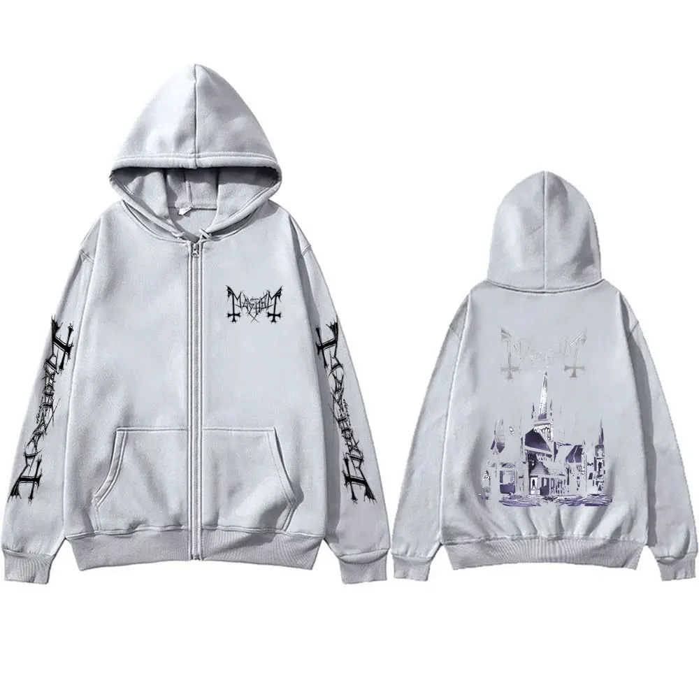 Mayhem De Mysteriis Dom Sathanas Graphic Zipper Hoodie Men Death Black Metal Rock Band Zip Up Hoodies Men's Fleece Jacket