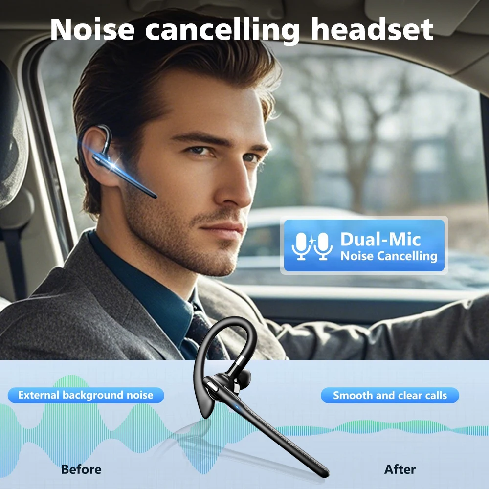 Фото Новые Bluetooth 5,4 наушники стерео громкой связи ENC с шумоподавлением беспроводная деловая гарнитура с HD двойным микрофоном для смартфонов №2