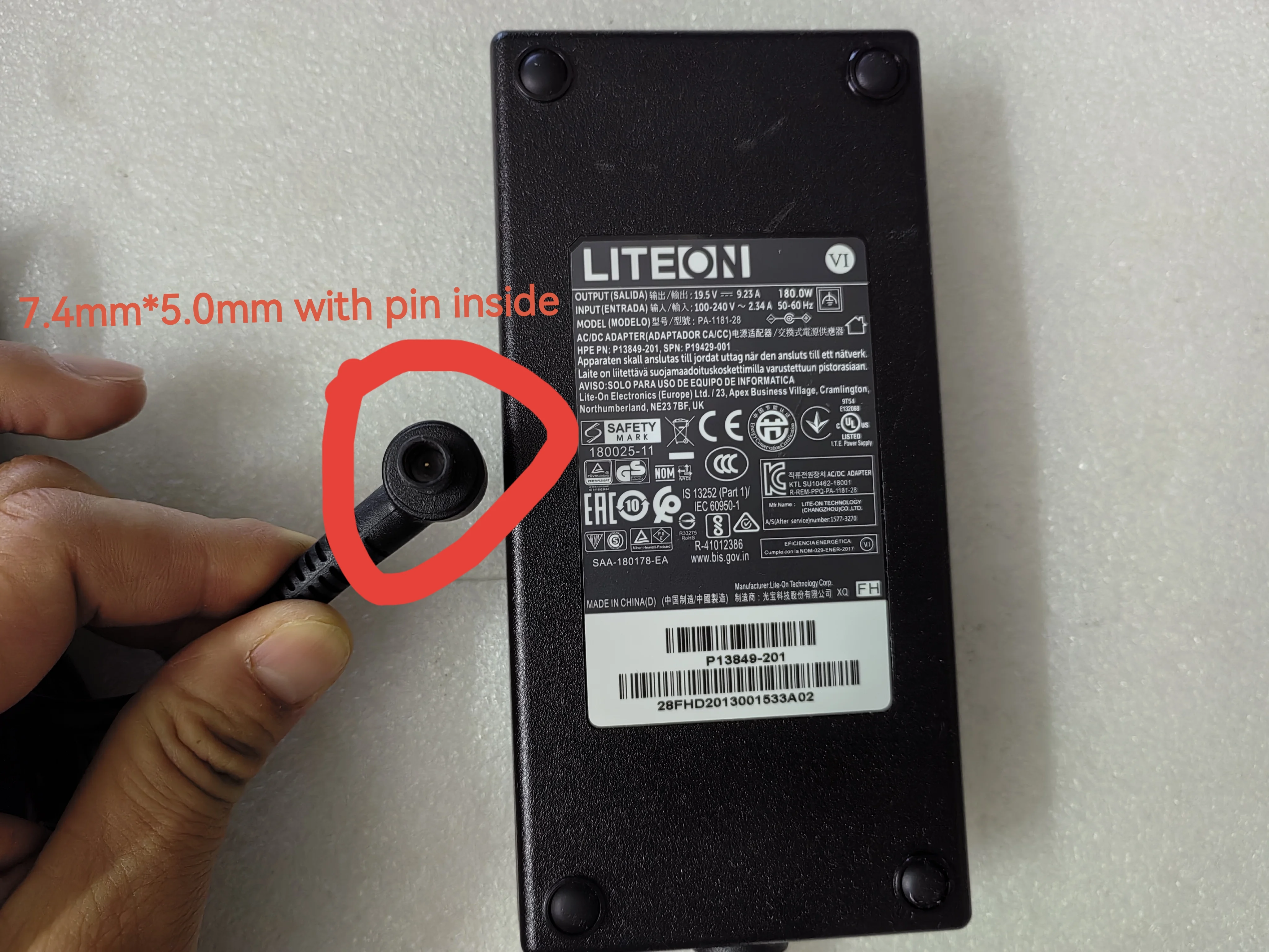 Оригинальный штифт LITEON 19 5 В 9 23 А 180 Вт 7 4 мм * 0 PA-1181-28 P13849-201 для HPE ProLiant MicroServer Gen10 Plus