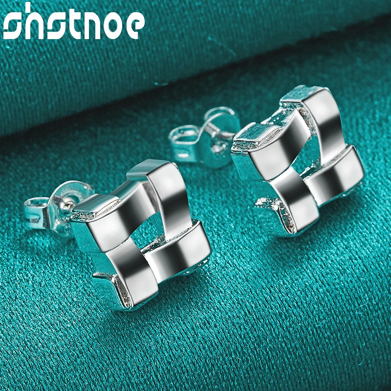 

SHSTONE 925 Sterling Silver 8mm Mosaic Stud Earrings Fashion Jewelry For Women Bridal Wedding Engagement Birthday Accessories