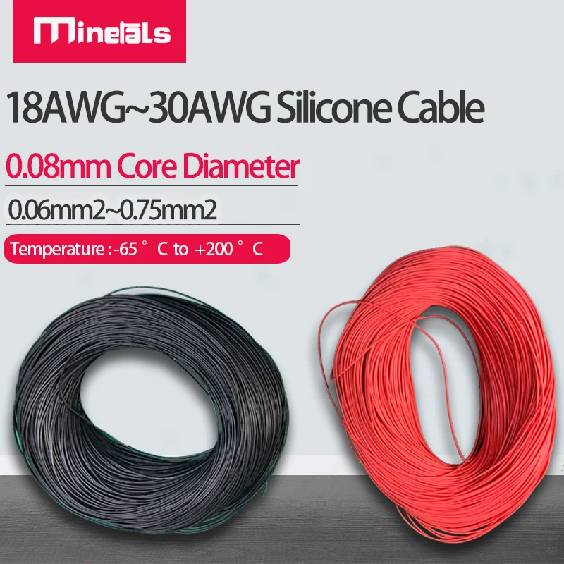 

Flexible Silicone Cable18AWG-30AWG Core Diameter 0.08mm Ultra-soft Silicone Wire -60℃~200℃ Temperature