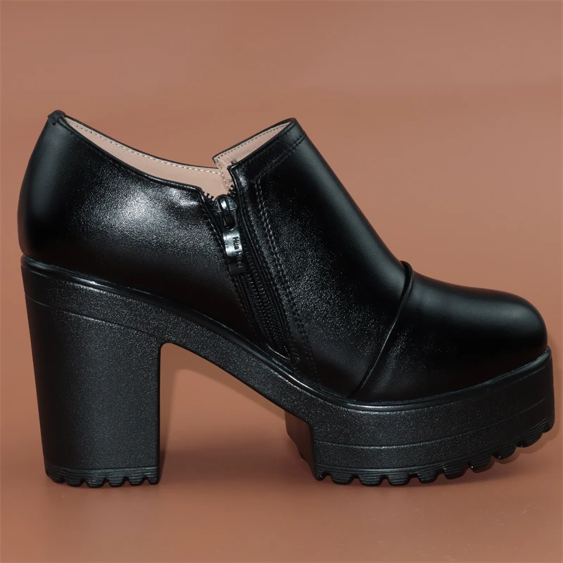 Plus Size 32-43 Deep Mouth Block Heel Platform Pumps Women Shoes 2023 Fall High Heels Shoes Ladies Office Shoe Black