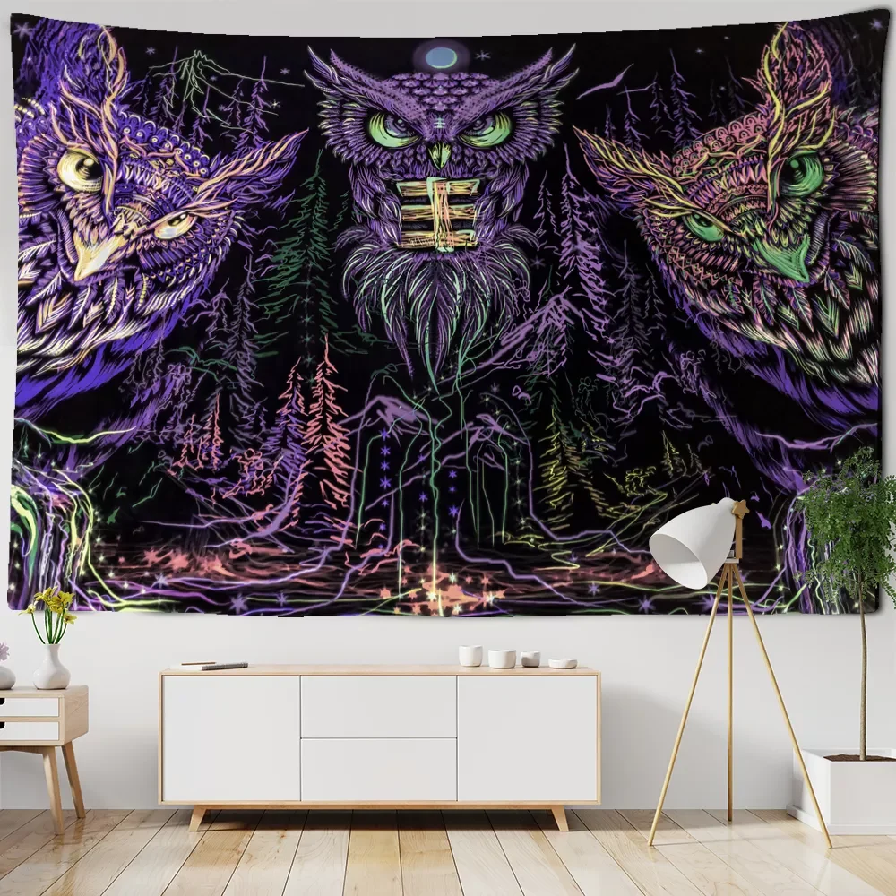 

New in Psychedelic Owl Tapestry Wall Hanging Bohemian Hippie Art Science Fiction TAPIZ Witchcraft Room Home Decor christmas deco