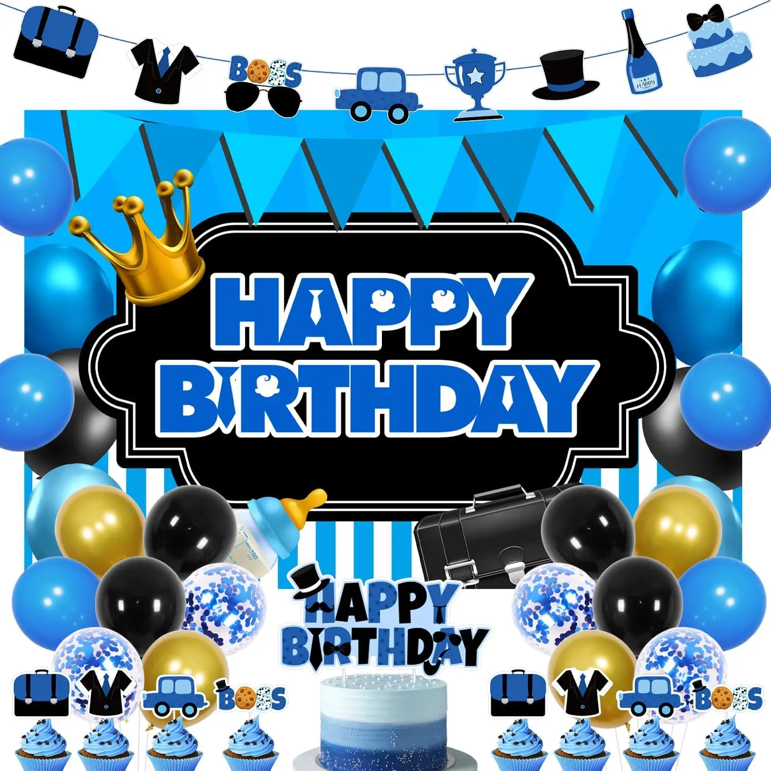 Тематический баннер Cheereveal с изображением малыша начальника гирлянда торт