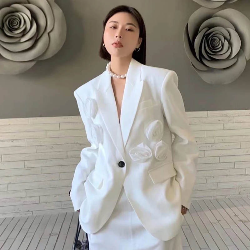 

Getspring Women Blazer Jacket 2022 Spring autumn Loose Long Suit flower Blazer Fashion Blazer Suit Oversizde Dropship Wholesale