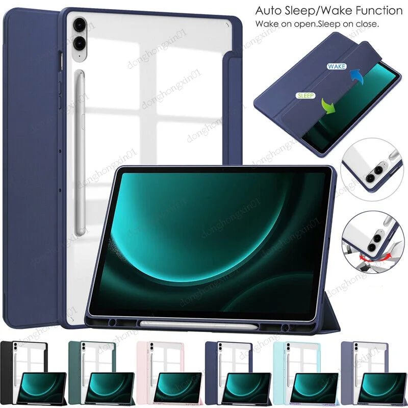 

Case For Samsung Galaxy Tab S9 FE Plus 12.4" SM-X610 SM-X616B X616 S9 FE 10.9 Clear Flip Stand Cover For Tab S9 FE Smart Case