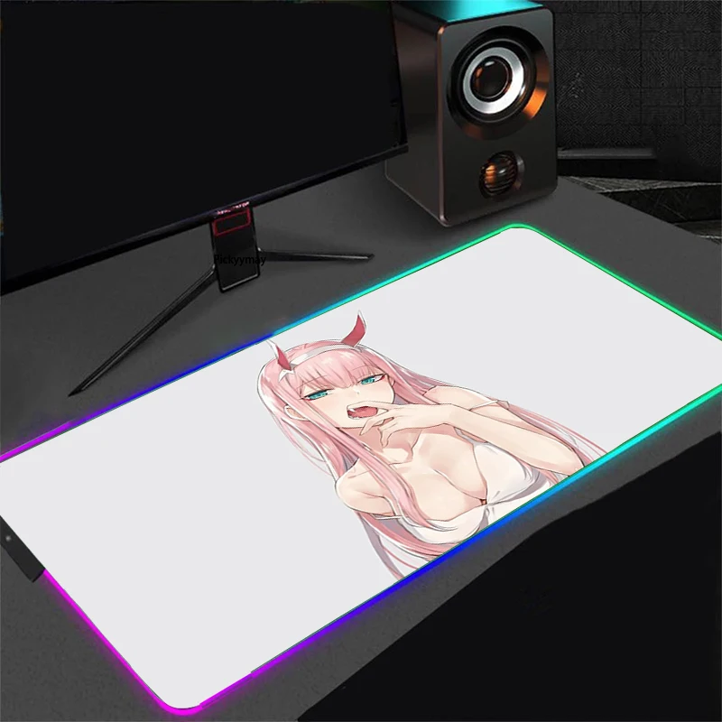 

Zero Two Darling In The FranXX RGB Carpet PC Mousepad Backlight Keyboard Anime Mause Mats Gaming Mouse Pad LED Light Desk Mat