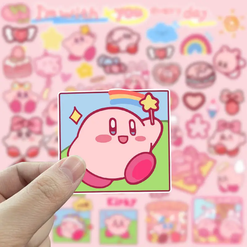 

48/50pcs Cute Not Repeated Kirby Stickers Suitable for Notebook iPad Water Cup Skateboard Guitar Decorative Waterproof Stickers