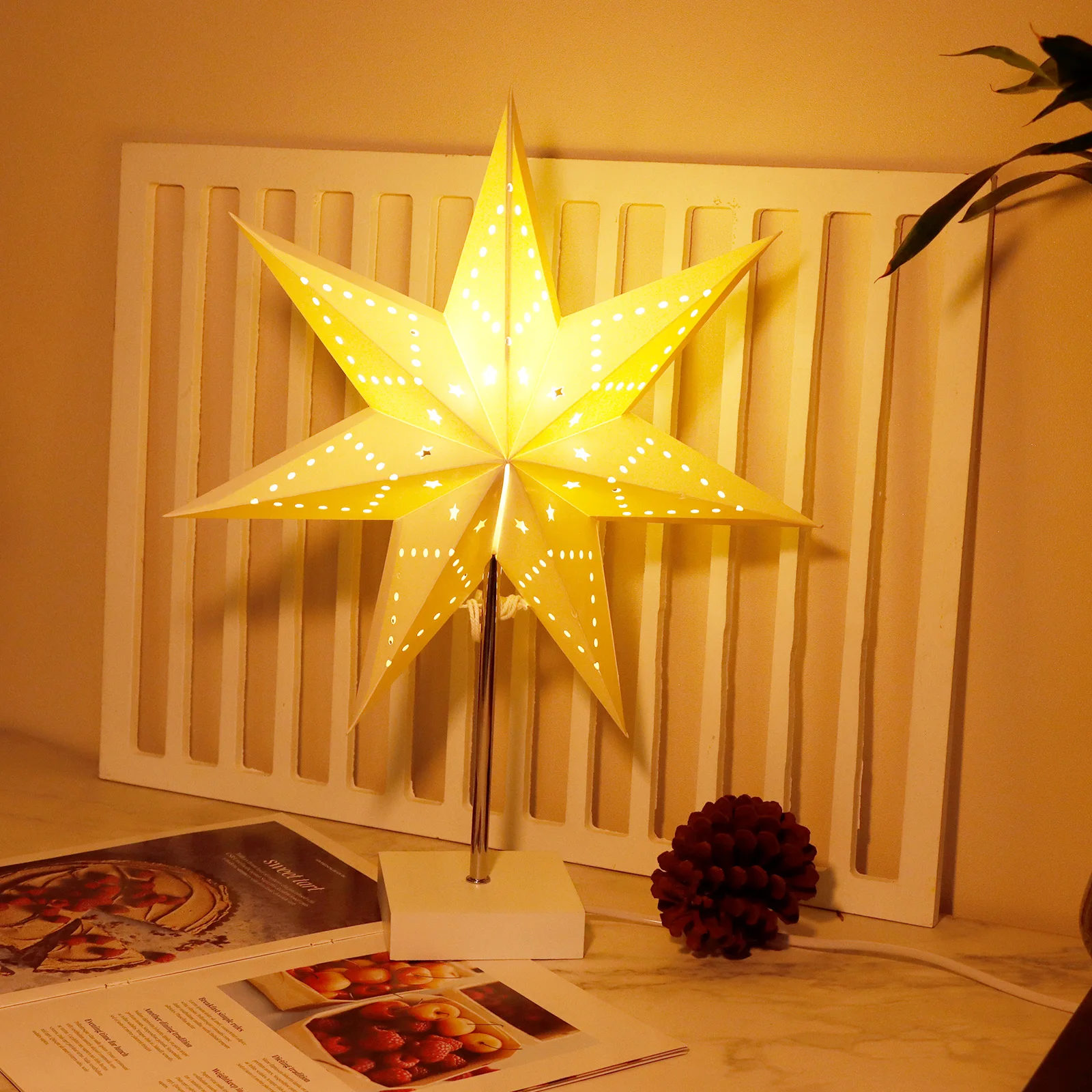 

Seven-Pointed Star Table Light Seven-Pointed Star Lampshade Night Light Paper Bedside Lamp Hollow Child'S Bedroom Decor Lamp Jam