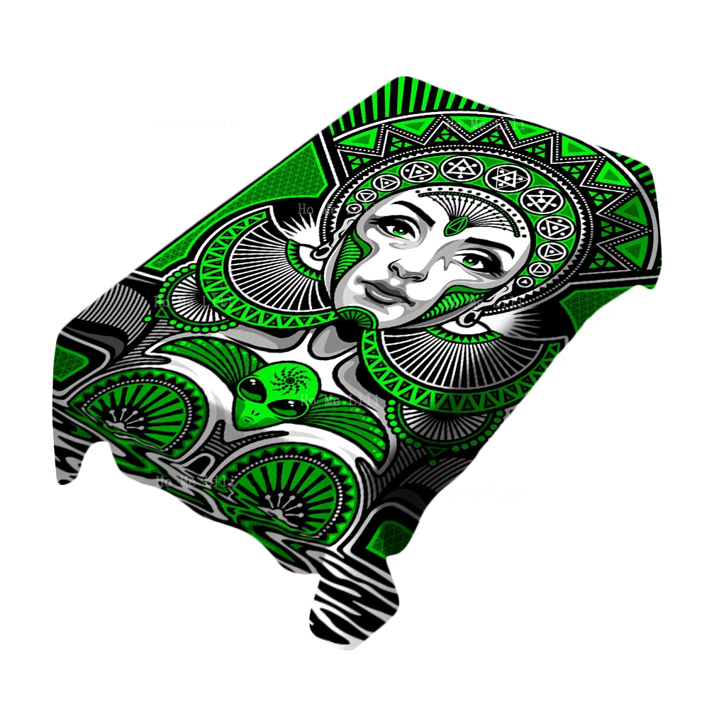 

Trippy Alien Women Psychedelic Scifi Science Fiction Green Geometric Cropcircle Tablecloth By Ho Me Lili For Tabletop Decor