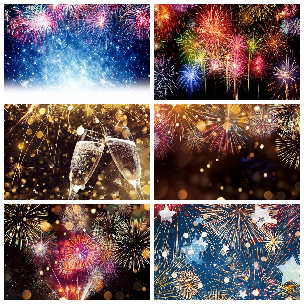 

Laeacco Happy New Year Firework Firecracker Shiny Celebration Party Scenic Photo Background Photographic Backdrops Photo Studio