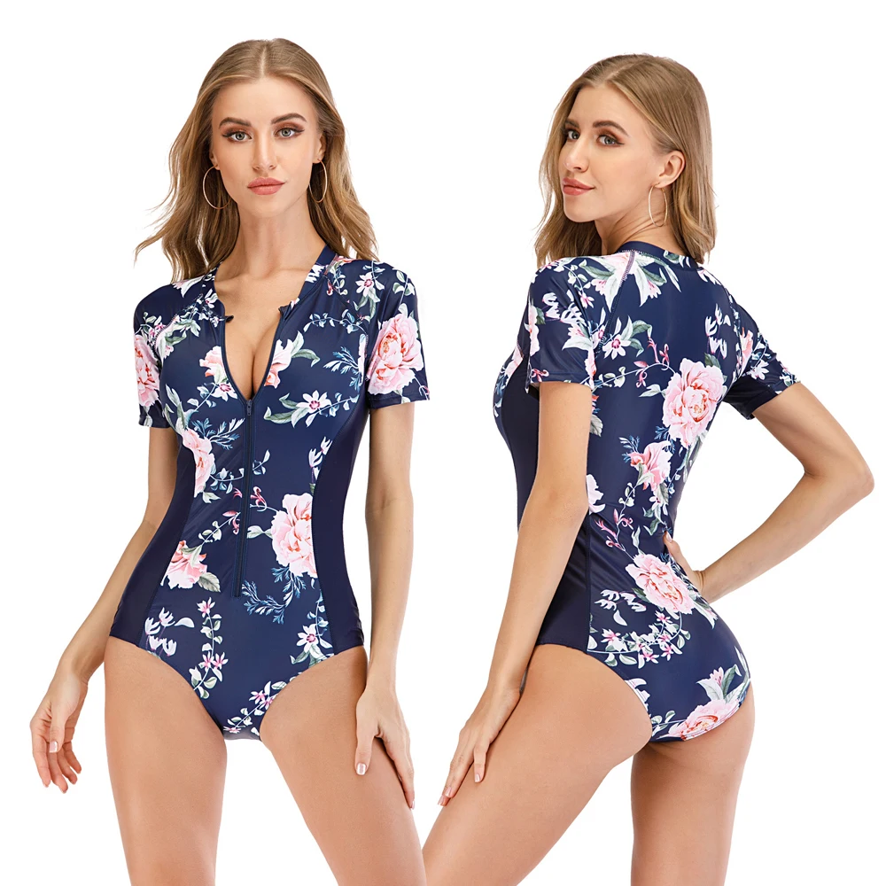 

Free Shipping Elegant Bath Suit UV Sun Protection Swimsuit Surf Swimwear Short Sleeve Female Beach Fashion Clothes 2022 Wetsuits