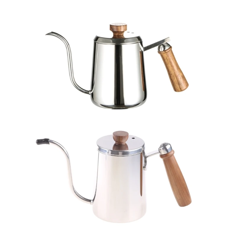 

L69A 300/600ml Stainless Steel Silver Coffee Kettle Long Narrow Gooseneck Spout Pour Over Thin Mouth Retro Tea Pot with Scale