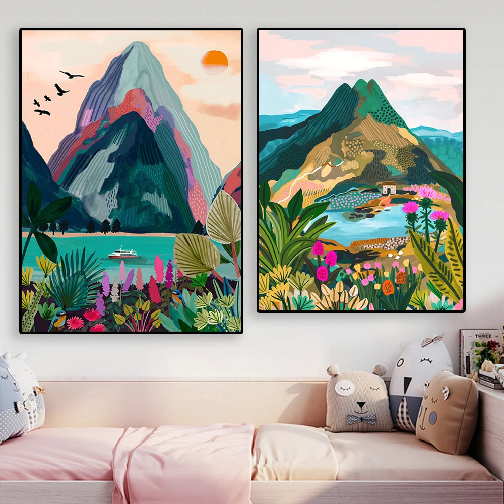 

Landscape Poster New Zealand NZ Blue Pools Lake Tekapo Travel Prints Mountain Canvas Painting Wall Art Pictures Home Bar Decor