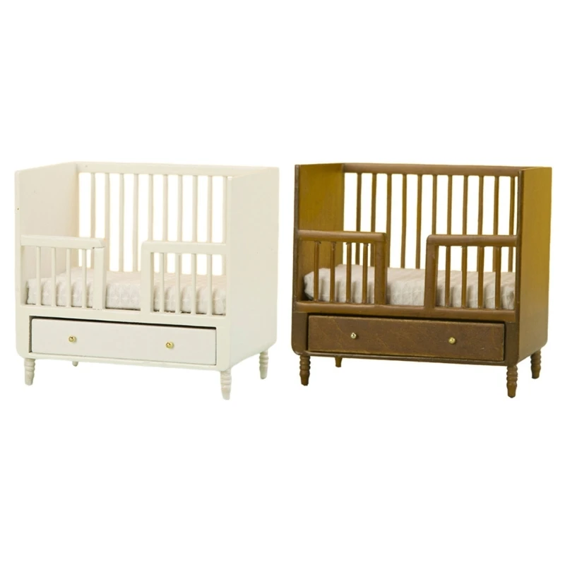 

1:12 масштабная детская кроватка, кукольный домик, деревянная модель мебели, аксессуары для кукольного домика