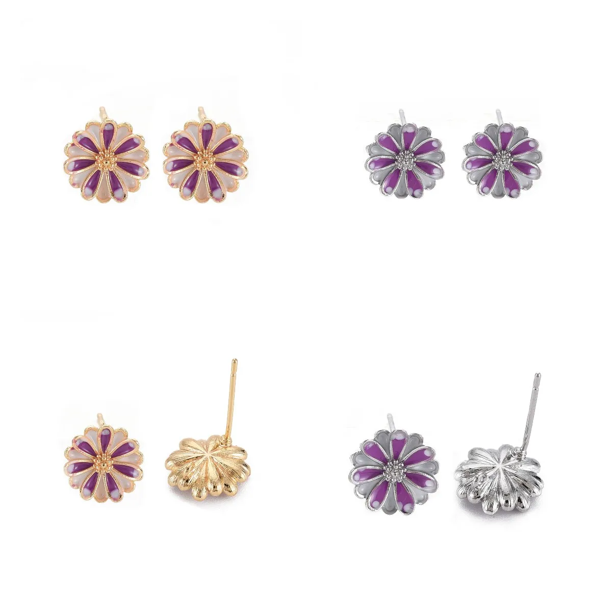 

Kissitty 50Pcs Flower Shape Enamel Stud Earring Findings With Silver Color Pins Loop DIY Stud Earrings Accessories Jewelry