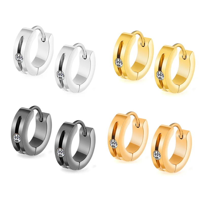

Fashion Flat Slotted Diamond Ear Buckles Stainless Steel Zircon Hoop Earrings Women Jewelry Gothic Girls' Jewelry Gift Dropship