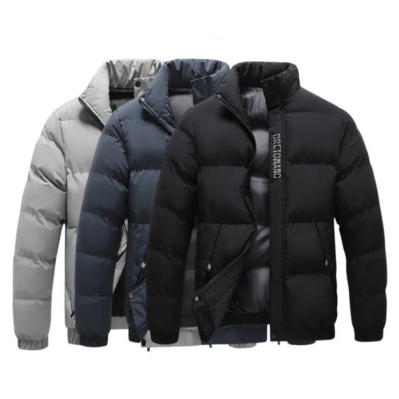 Autumn Winter Solid Color Cotton Padded Jackets Men Streetwear Stand Collar Thicken Coats Puffer Fashion Jackets MenClothing