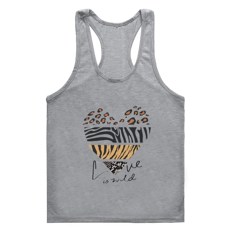 

Women Leopard Love Heart Print Gym tank Gym t-tank top menman Fashion Graphicgym clothing menGym t-tank top mensleeveless 90s Cu