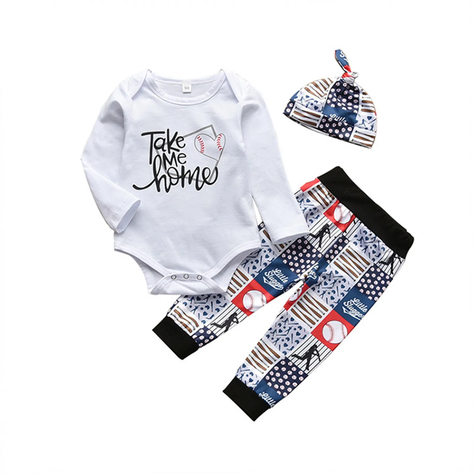 

Outfit Sets for Boys 4t 3PCS Infant Toddler Baby Boy Clothes Set Cool Letter Long Sleeve Romper Tops Print Pants With Hat