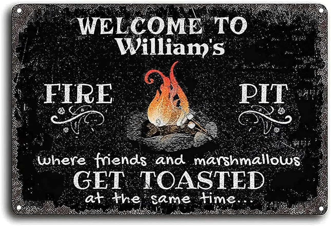 

Personalized Welcome to The Fire Pit Where Marshmallows and Friends Get Toasted nostalgic Retro metal Funny sign 8x12in gift