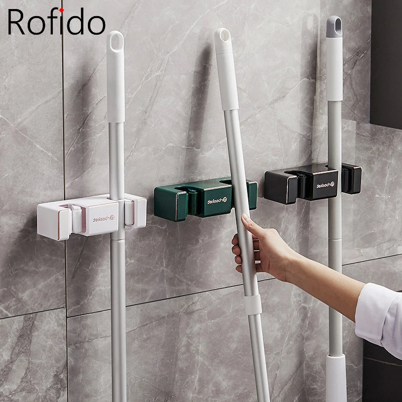 

Broom Holder Bathroom Wall Mount Mop Clip Kitchen Cooking Tools Hook Toilet Brush Wall Shelf No Driling Accessories Storage Rack