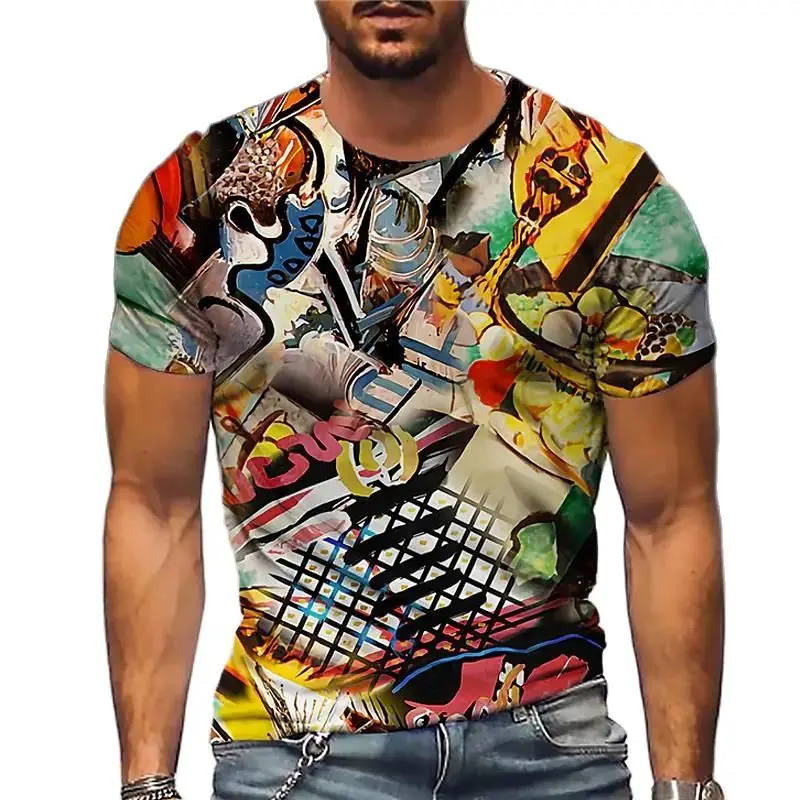 

Summer New 3D Printed Men's T-shirt Street Graffiti Style Hip Hop Loose Crew Neck Short Sleeve Oversized T-shirt Men's Clothing