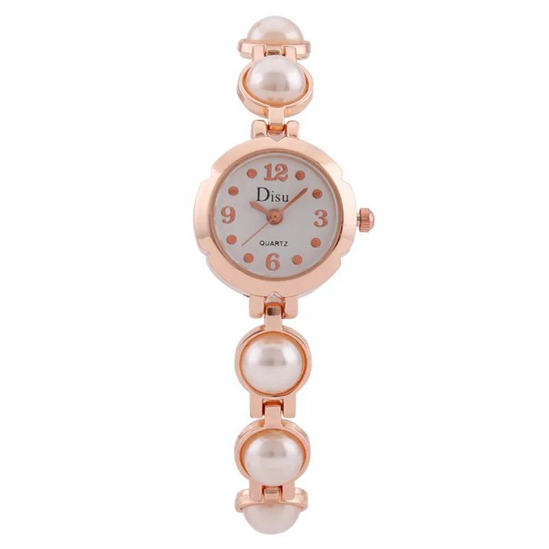 

Fashion Round Quartz Simple Dial Casual Wrist Watches Pearls Stainless Strap Fashionable Clock Waterproof Wristwatch for Women