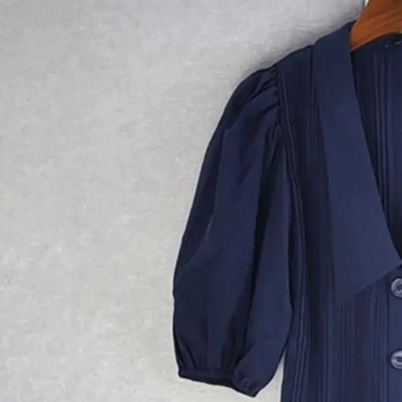 

Women Pleated Robe Turn-down Collar Short Puff Sleeve Single Breasted Solid Color Fashion Ladies Loose Dress 2022 new