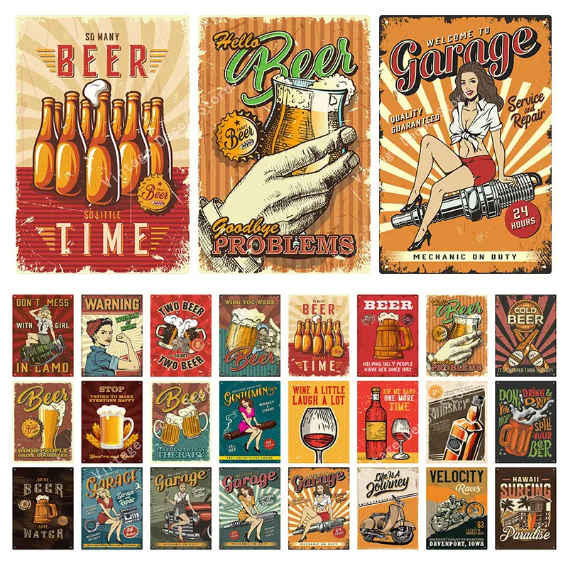 

Vintage Beer Girl Retro Metal Sign Tin Sign Whisky Cigar Beer Plaque Metal Poster Wall Decor Plates Man Cave Garage Decor