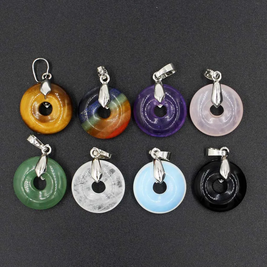 

12pcs/lot 20mm Natural Stone Donuts Pendants Quartz Crystal Pendant Necklace Healing Energy Pendulum Bulk Wholesales