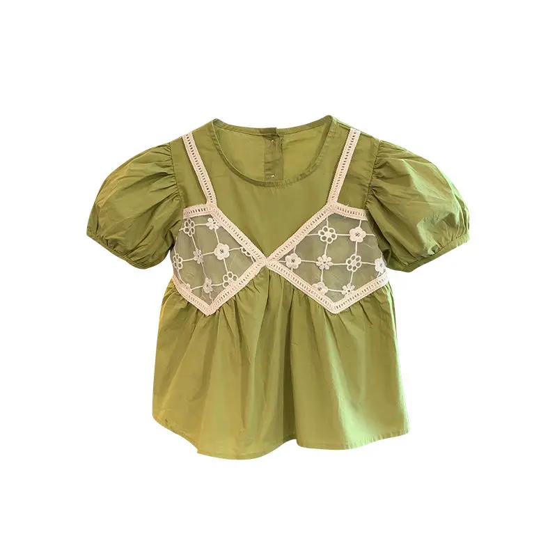 Girls' Suit 2022 Summer New Korean Style Girls' Shirt Top Lace Anti Mosquito Pants Western Style Fashion Two-Piece Suit