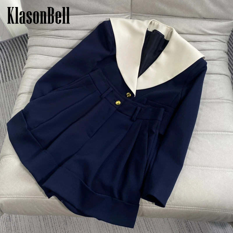 

8.6 KlasonBell Vintage Contrast Color Sailor Collar Short Blazer Or High Waist Shorts Set Women