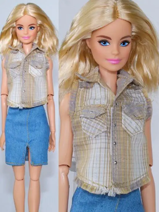 

Plaid Top & Jeans Skirt 11.5" Doll Outfit Set For Barbie Clothes For Barbie Clothing 1/6 BJD Dollhouse Accessories Kids Toy Gift