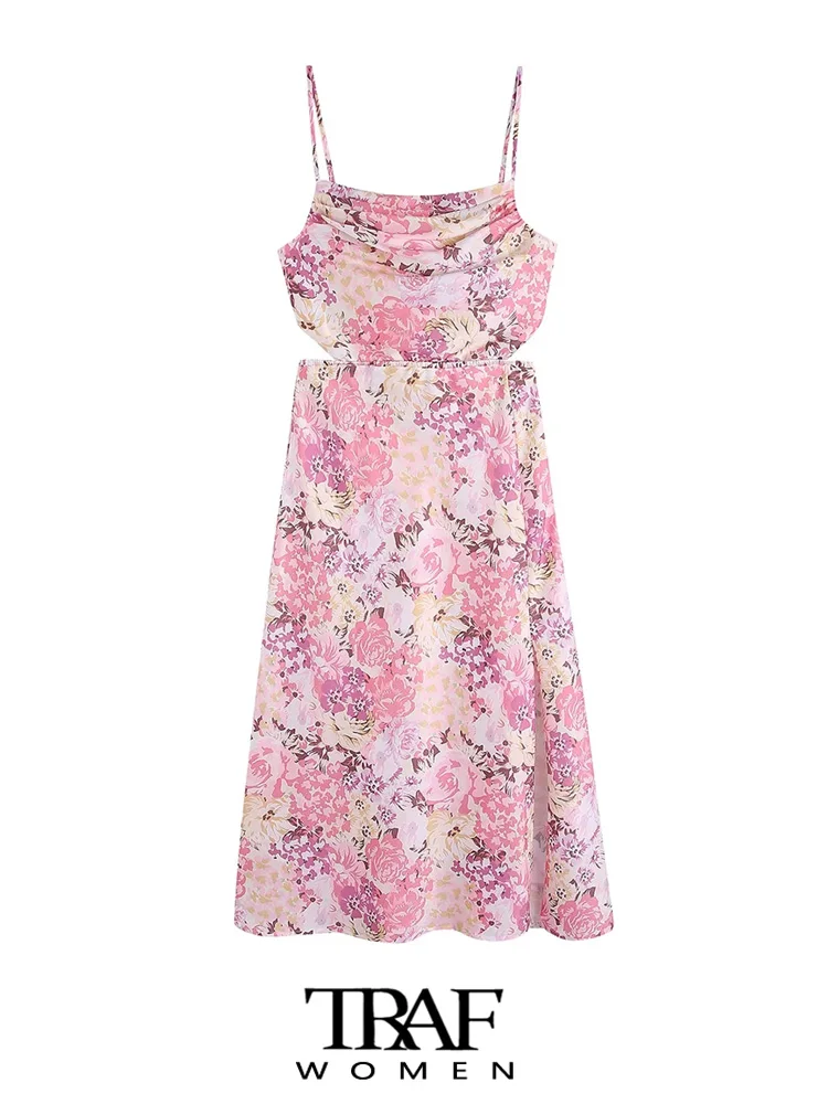 

Платье-миди с цветочным принтом, разрезом спереди и открытой спиной