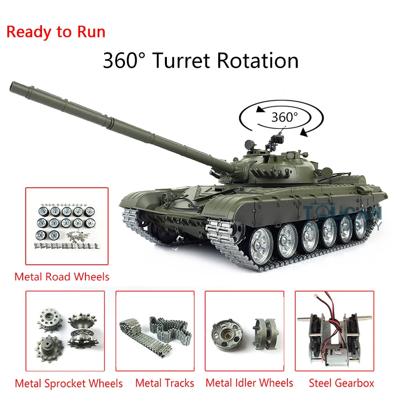 

1/16 Heng Long TK7.0 T-72 Main Battle RC Tank RTR 3939 Barrel Metal Tracks Wheel Steel Driving Gearboxes Toucan Vehiche TH17901