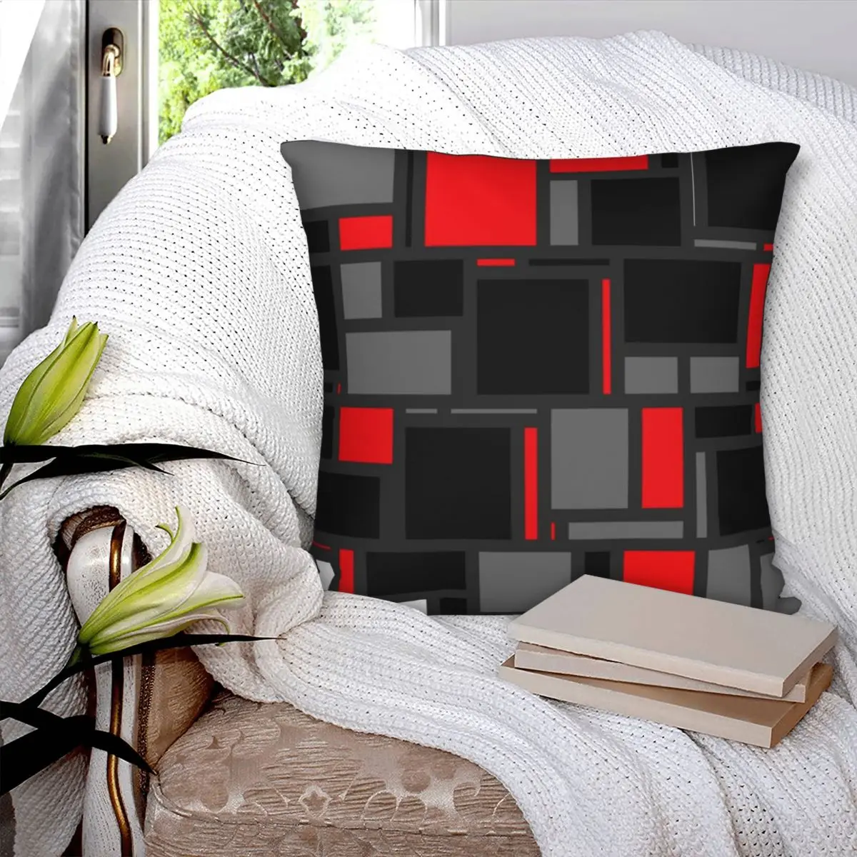 Современный квадратный чехол для подушки Mondrian полиэстеровый льняной Бархатный