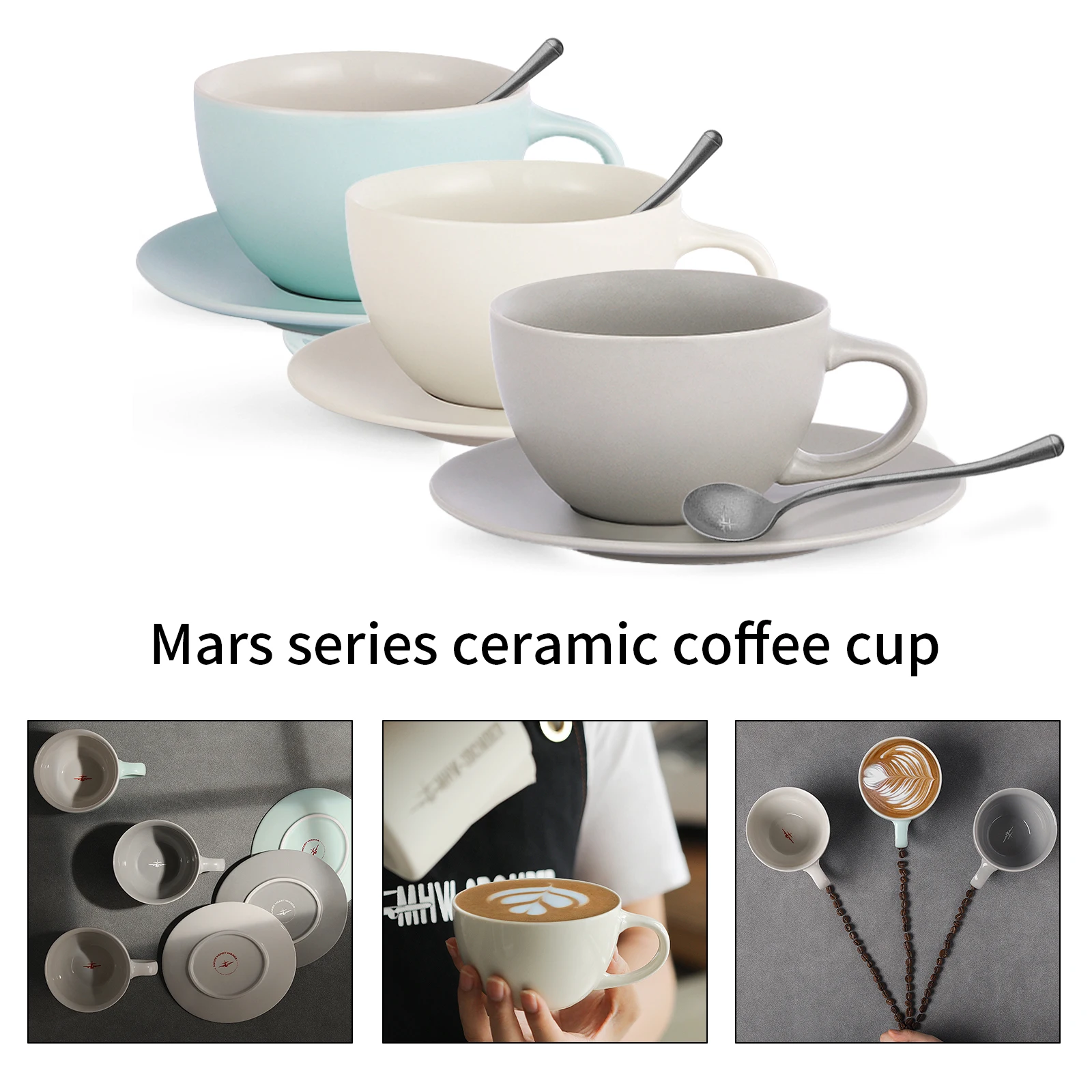 

MHW-3BOMBER 300ml Italian Ceramic Espresso Cup & Saucer with Coffee Spoon Set Chic Cappuccino Latte Art Mugs Home Accessories