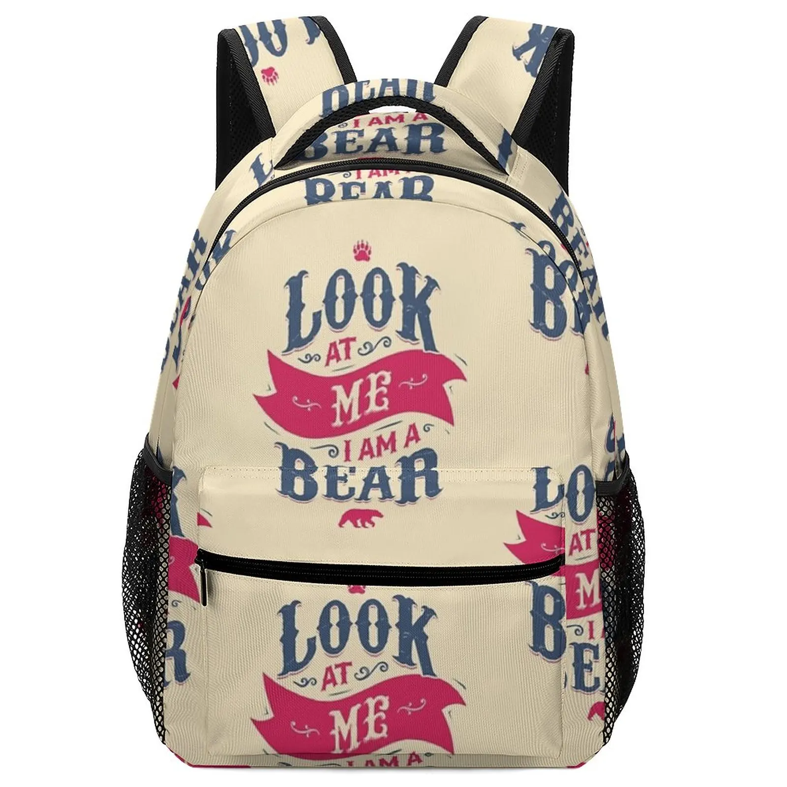 2022 Art LOOK AT ME I AM A BEAR Girl Backpacks for Kids Girls Teenagers School Bag Black Backpack