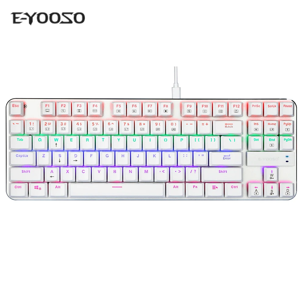 

87 Key Mechanical Keyboard USB Wired LED Rainbow Backlit Axis Gaming Mechanical Keypad Optical Switches For Desktop PC Gamer