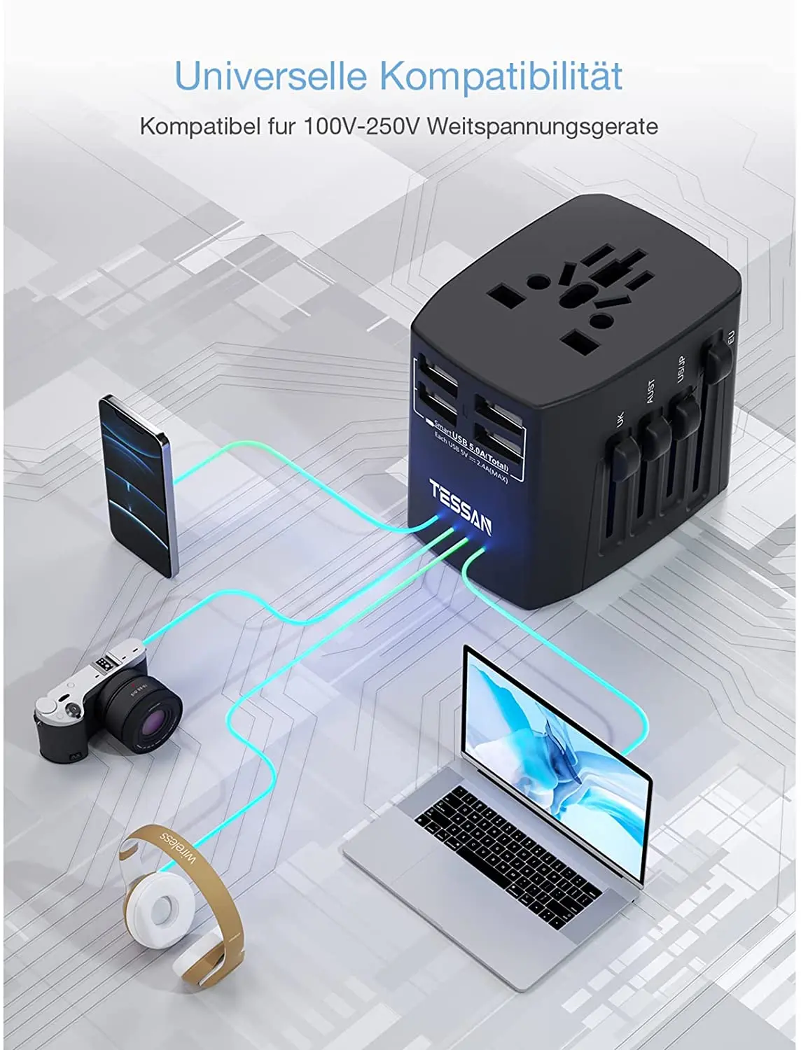 TESSAN адаптер для путешествий Международный Универсальный питания все в одном с 4