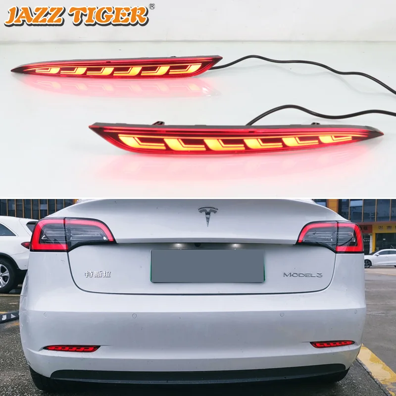 

Светодиодсветильник фара-бампер 3-в-1 для Tesla Model 3 2016 - 2022 12 В, задняя противотуманная фара, стоп-сигнал, динамический поворотный сигнал, отража...