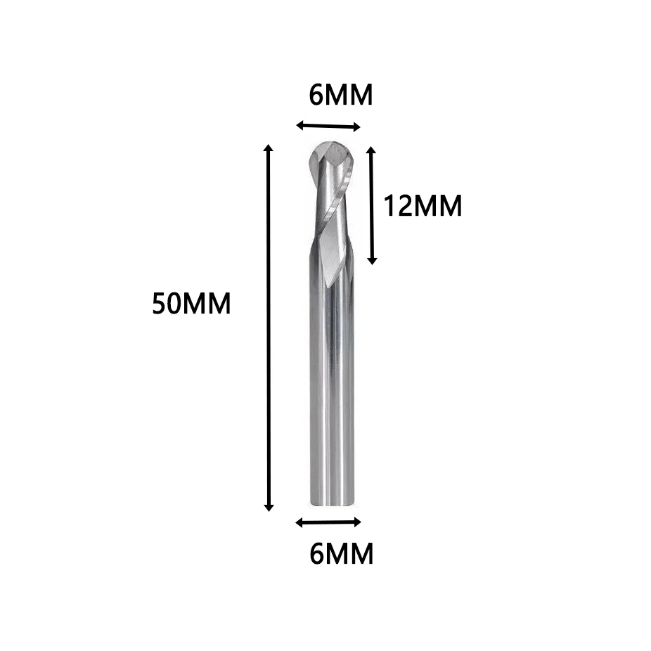 

6mm Shank Solid Carbide Spiral 2 Flutes Ball Nose End Engraving Bit Carbide End Mill Spiral Milling Cutter For Woodworking