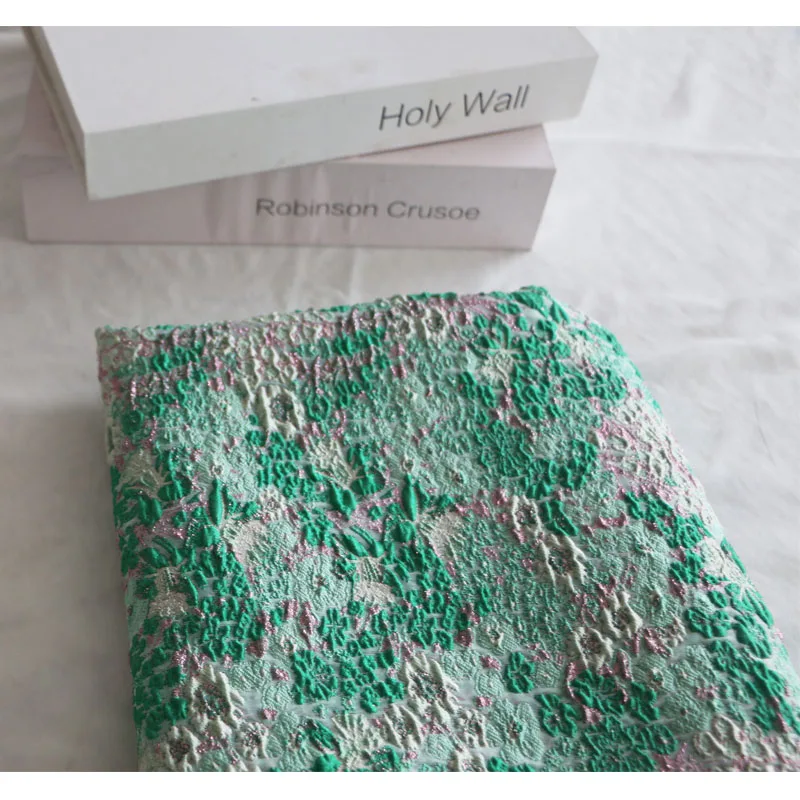 

INS Korean Style Shiny Green Silver Bright Silk Brocade Jacquard Three-Dimensional Flower Fashion Fabric DIY