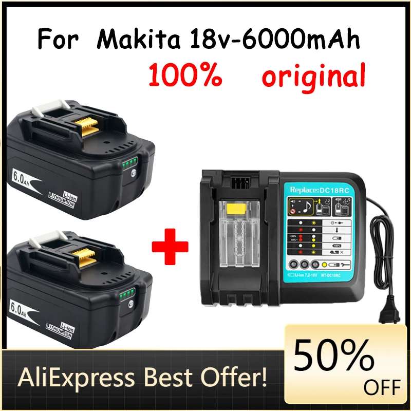 

WIth Charger BL1860 Rechargeable Battery 18 V 6000mAh Lithium Ion for Makita 18v Battery 6ah BL1840 BL1850 BL1830 BL1860B LXT400
